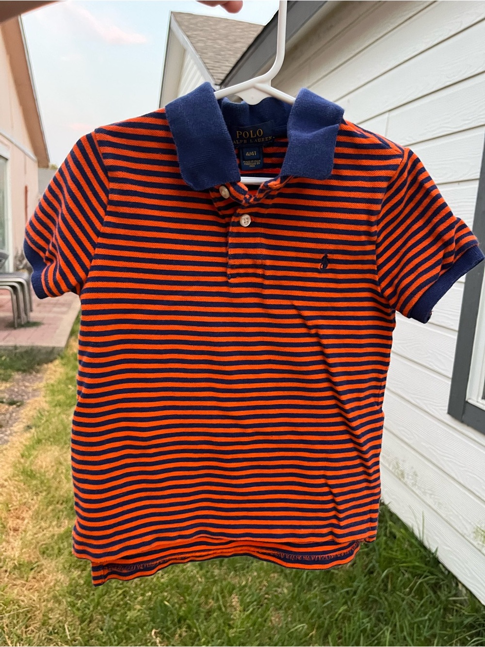 Polo by Ralph Lauren Orange & Navy Striped Kids Polo